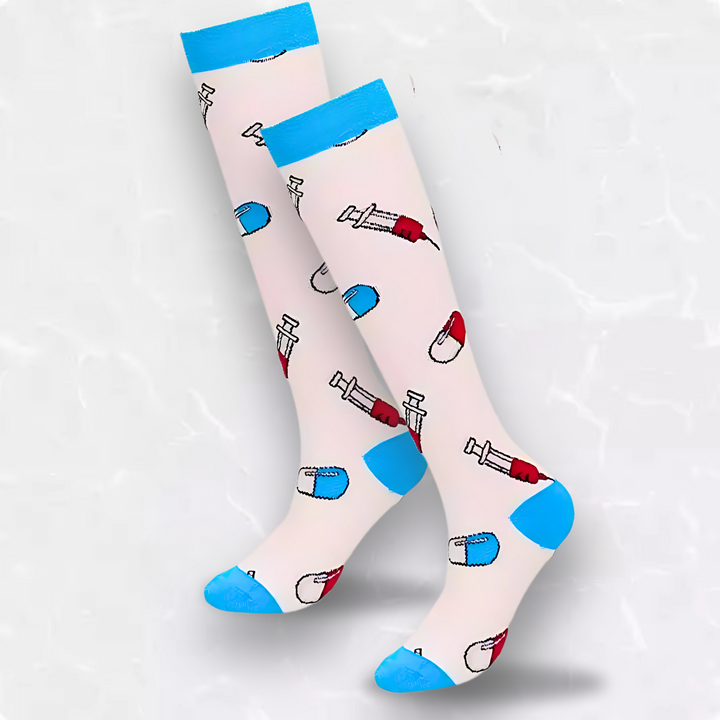 Comfortable patterned medical compression socks, offering all-day leg support & foot comfort for daily wear.