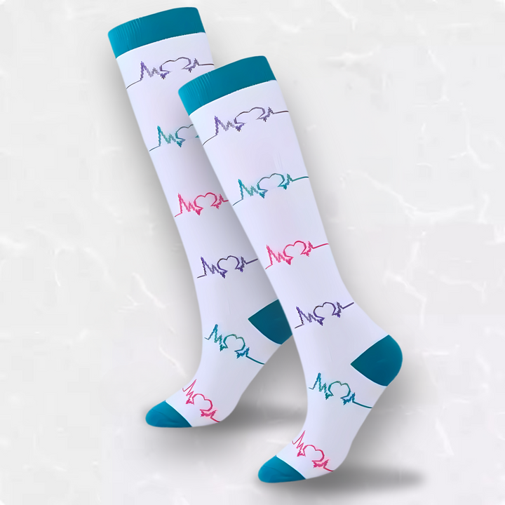 High-quality unisex patterned compression socks for improved circulation & all-day support.