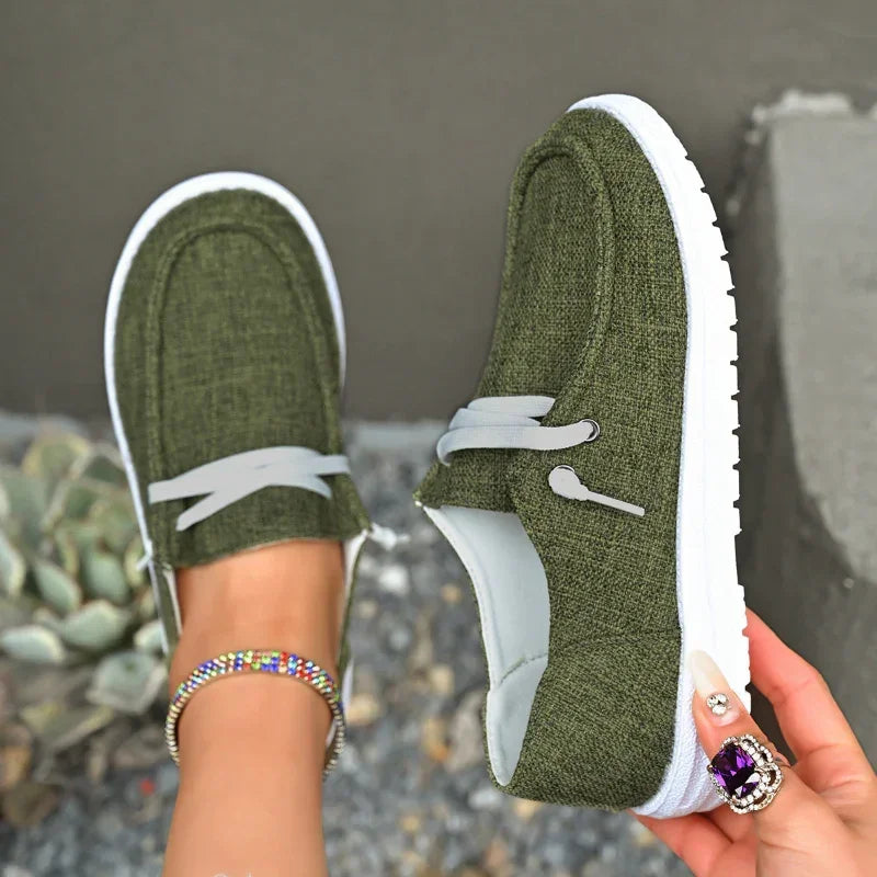 Women's slip-on bunion flats, wide toe box, orthopedic foot support for all-day pain relief.