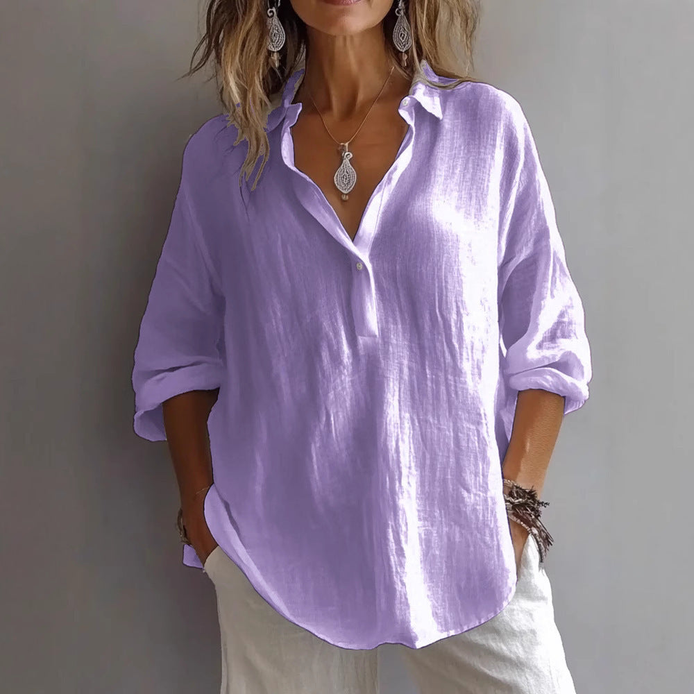 Versatile women's casual top with wide sleeves & button placket for chic everyday fashion.