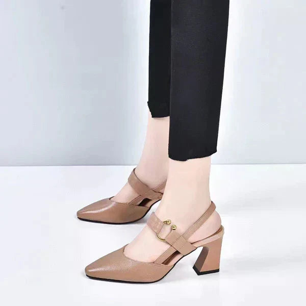 Fashionable women's orthopedic heeled sandals. Enjoy supportive comfort & elegant style with a chic square heel design.