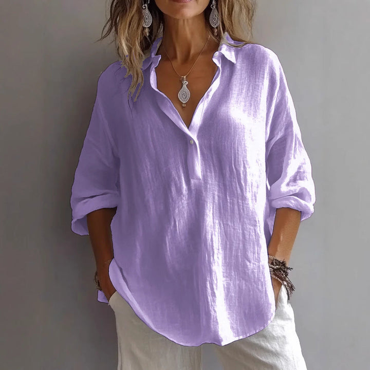 Womens casual top, button placket and wide sleeves, an elegant choice for daily fashion.