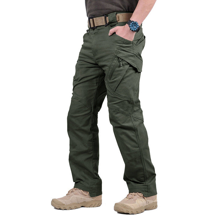 Multi-pocket men's utility cargo pants, ideal for tactical outdoor wear and active lifestyles.