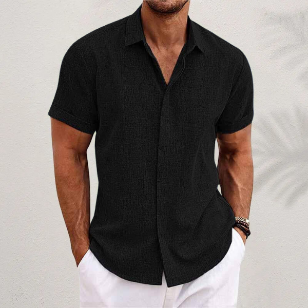 Cool and breathable men's short sleeve button-up shirt, a classic choice for summer & warm weather comfort.