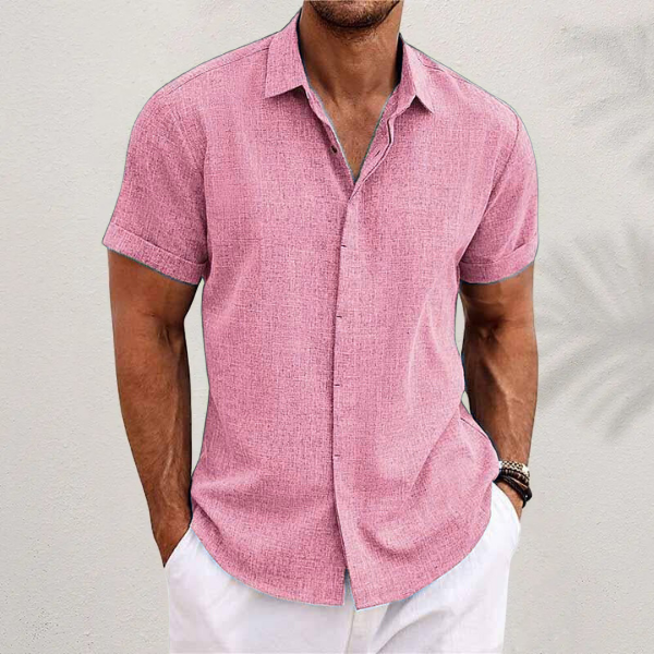 Timeless men's short sleeve button-up shirt, essential for a stylish, comfortable summer & everyday wardrobe.