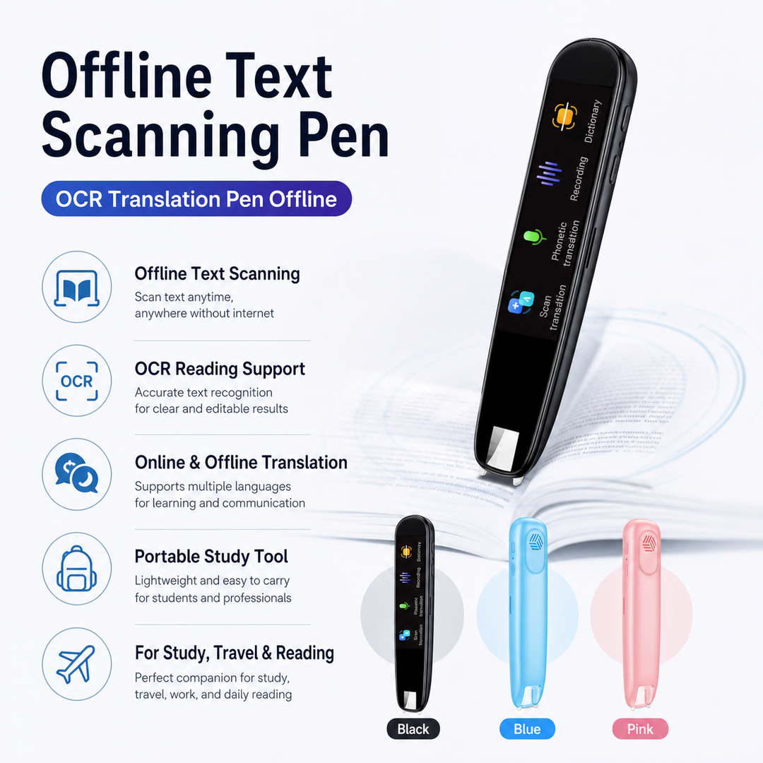 Dyslexia aid & language translator pen. Scan physical text, get instant OCR translation & reading support.