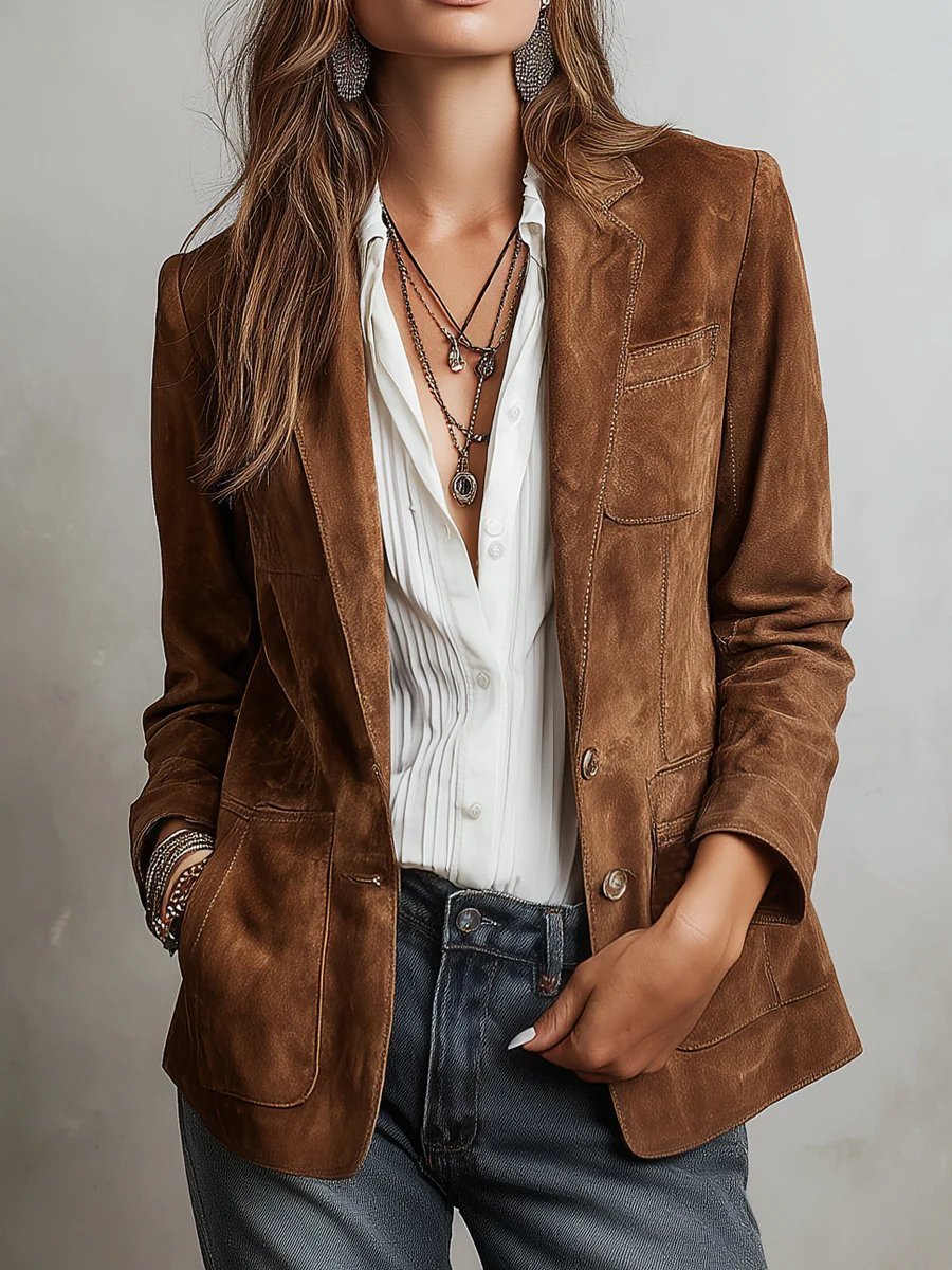 Chic women's tailored single-breasted blazer, a versatile layering piece for workwear and classic style.