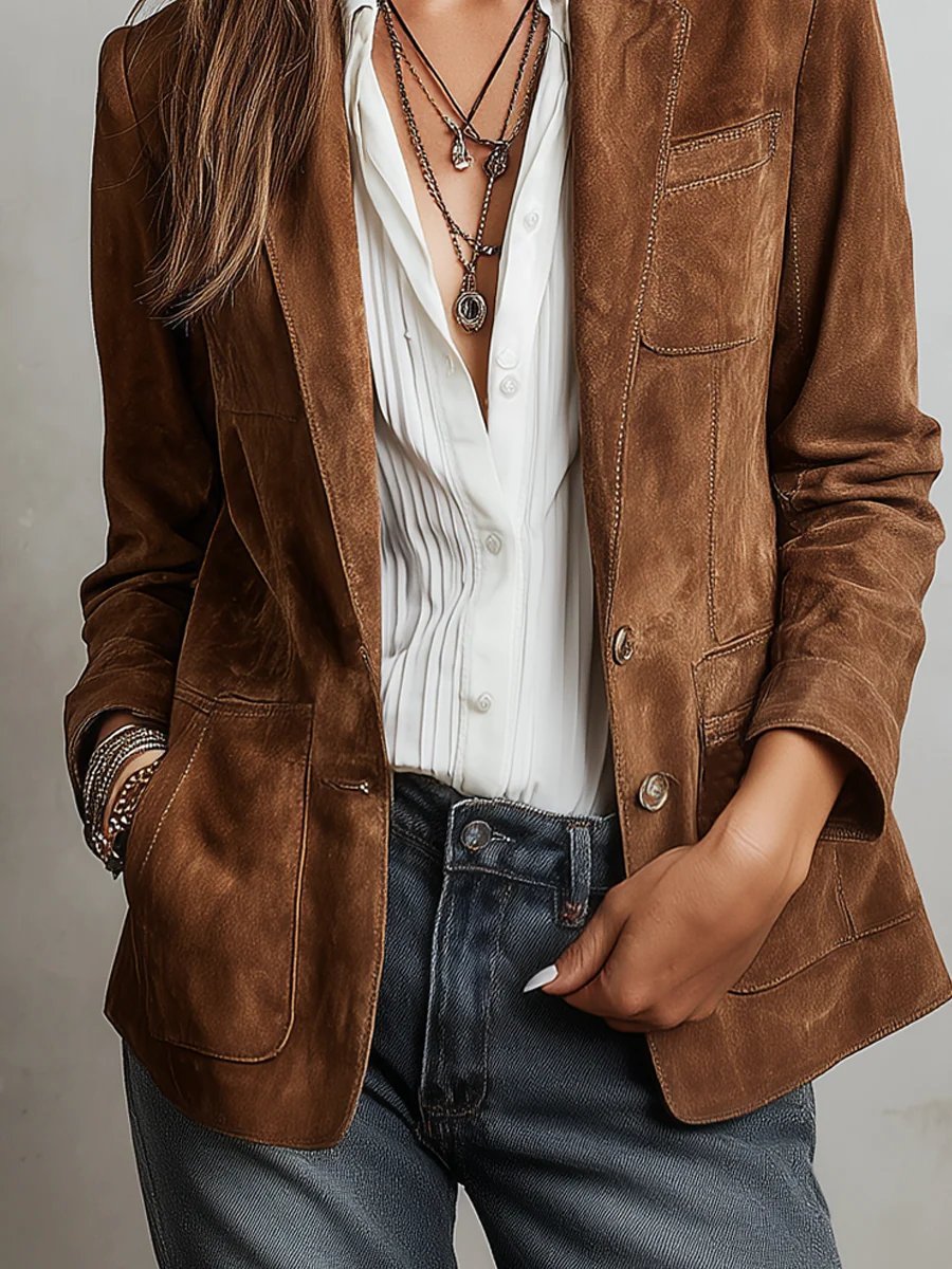Classic women's tailored blazer, single-breasted design, excellent for workwear, professional settings & style.