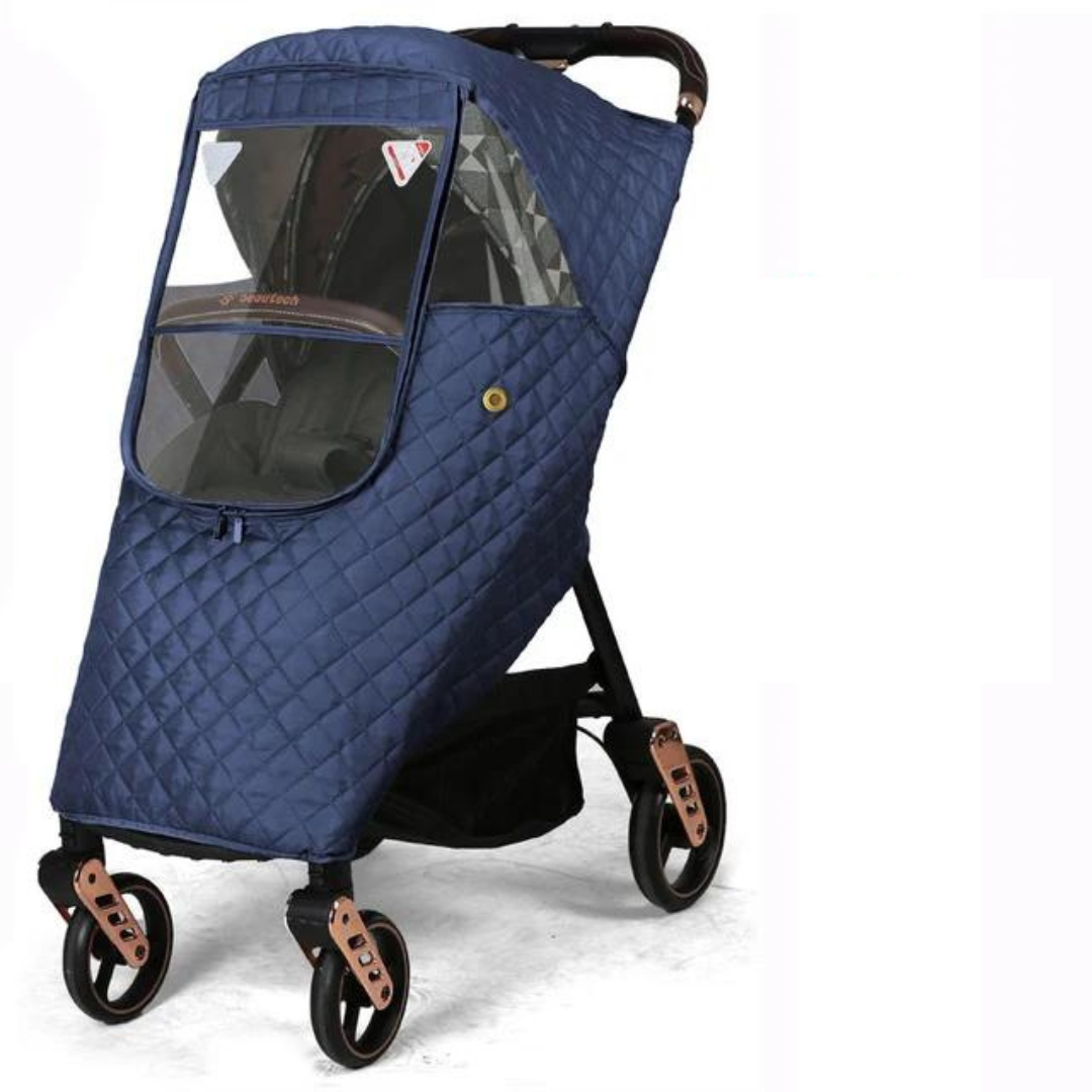 Easy-attach universal stroller rain cover for pushchairs. Essential baby gear for busy parents, all-weather use.