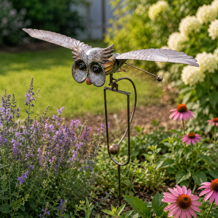 Eye-catching flapping bird garden sculpture. Weather-resistant outdoor decor, dynamic yard art for any patio.