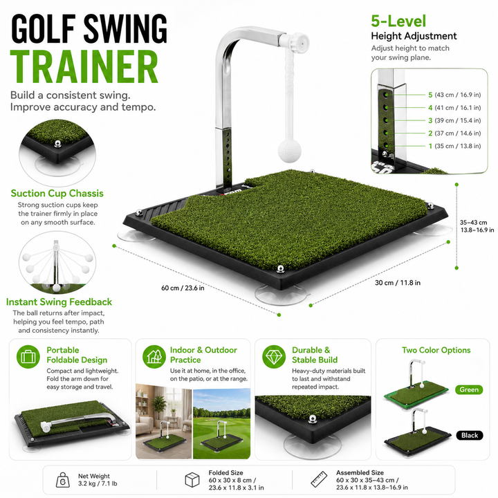 Versatile golf swing trainer, a perfect golfer gift. Portable aid for effective swing practice & technique improvement.