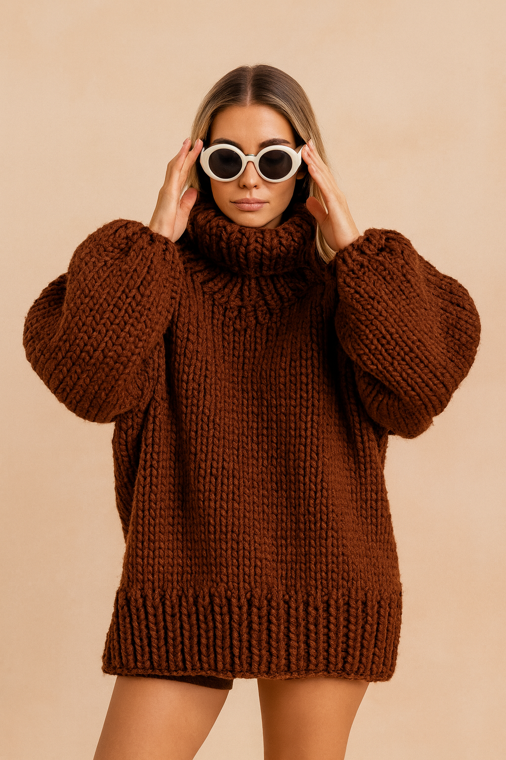 Women's relaxed fit oversize chunky knit turtleneck pullover sweater, a cozy and stylish top for daily wear.