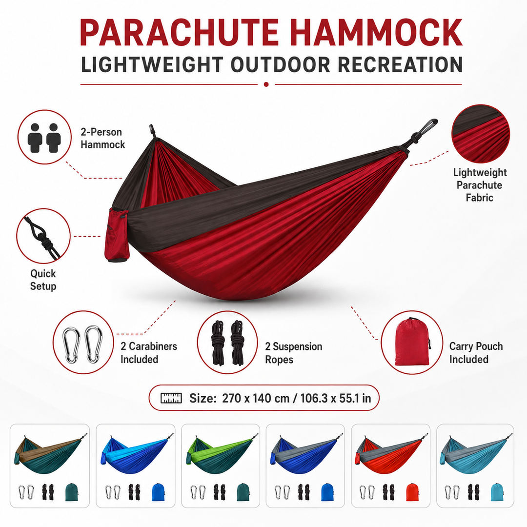 Adventure-ready lightweight 2-person hammock for camping, hiking & outdoor relaxation.