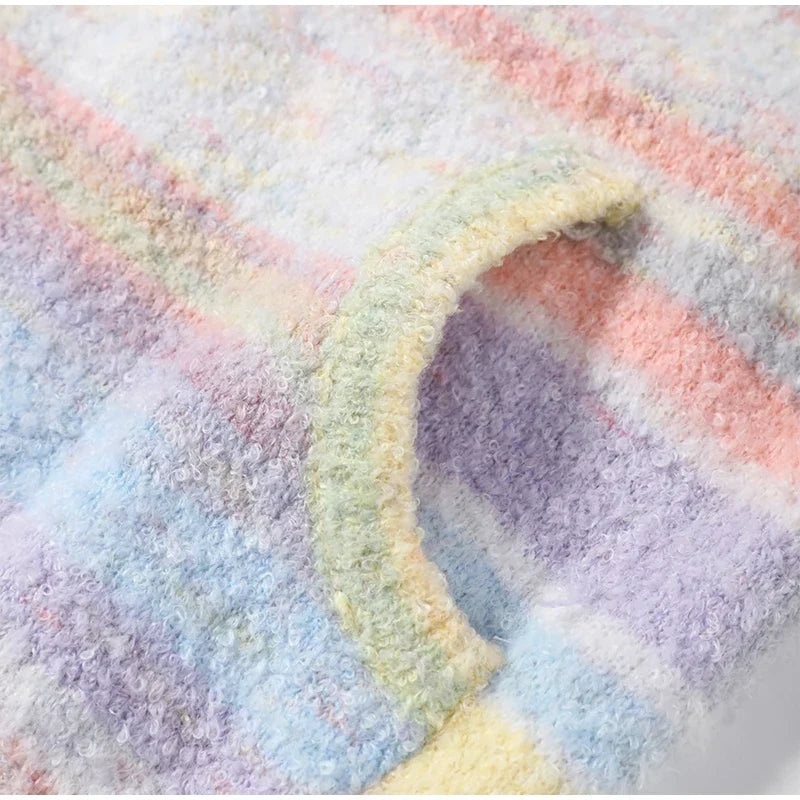 Cozy women's pastel striped jacket, soft for everyday comfort.