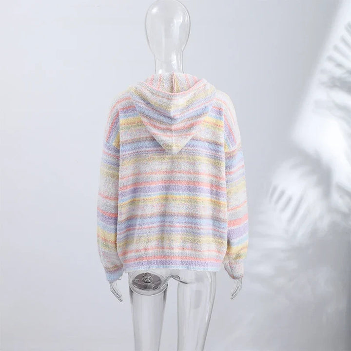 Chic women's pastel striped transitional zip-up jacket.