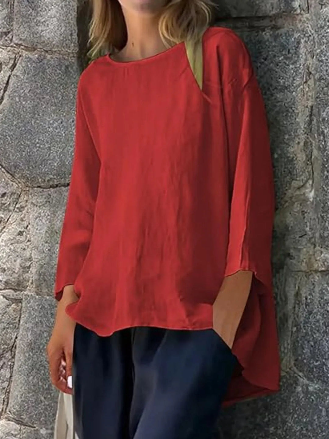 Plus size women's blouse, relaxed fit round neck, comfortable & stylish for spring and summer.