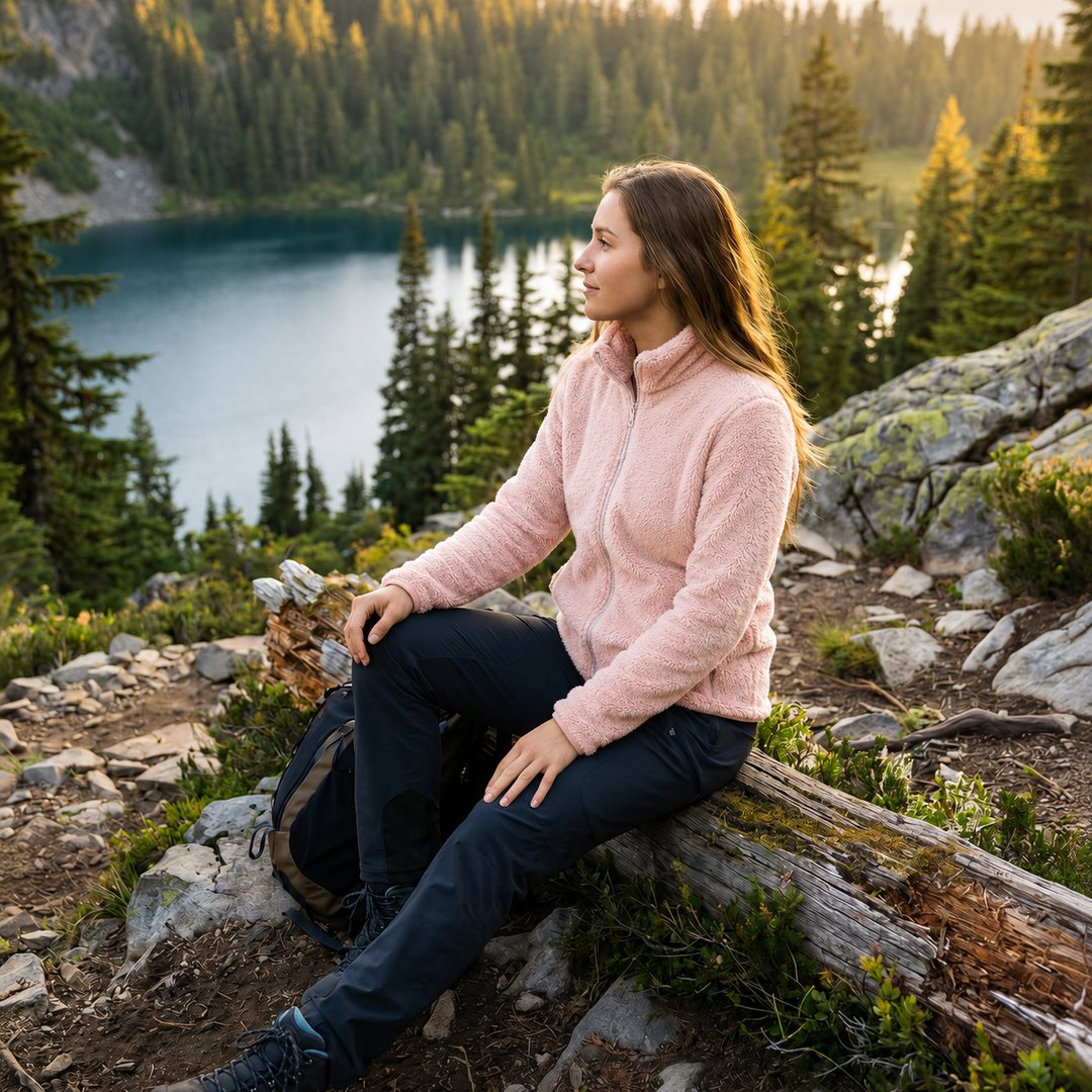 Cozy women's plush jacket, soft and comfortable, great for everyday layering in fall fashion.