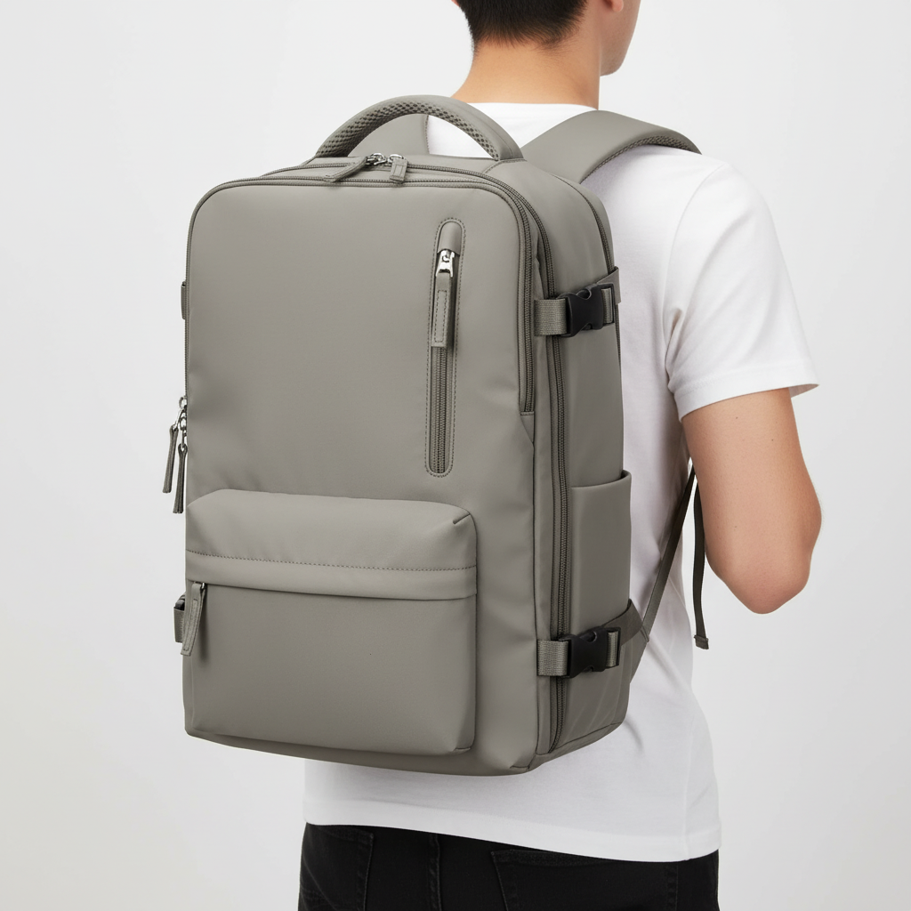 Close-up of durable wheels & sturdy telescoping handle on a black unisex rolling travel backpack, ready for travel.