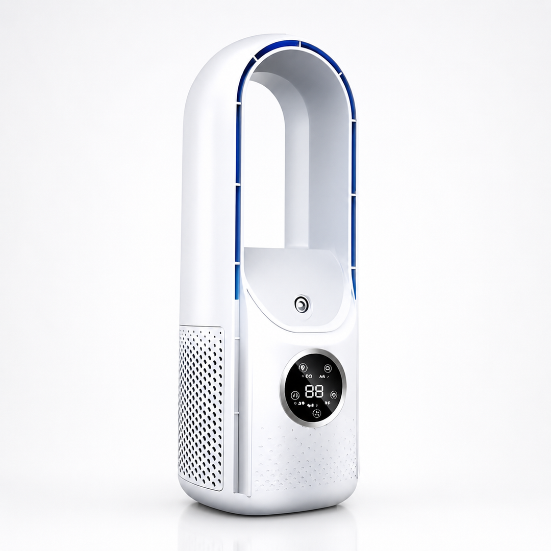 Compact portable AC fan with quiet operation. Ideal for bedroom & home office, includes 24-hr timer & sleep mode.