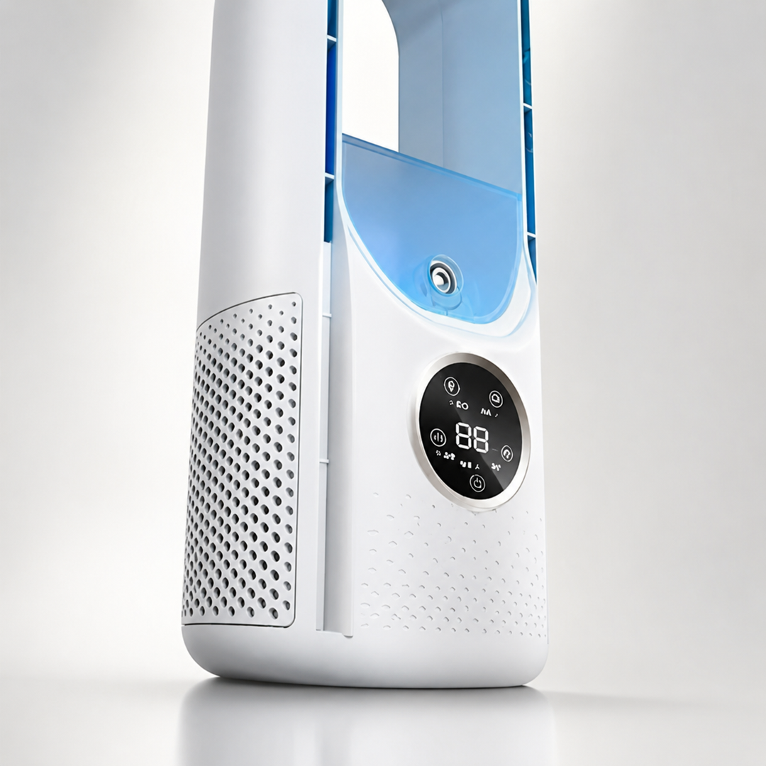 Enjoy quiet, personal cooling with this portable bladeless air conditioner fan. Perfect for any room in your home.