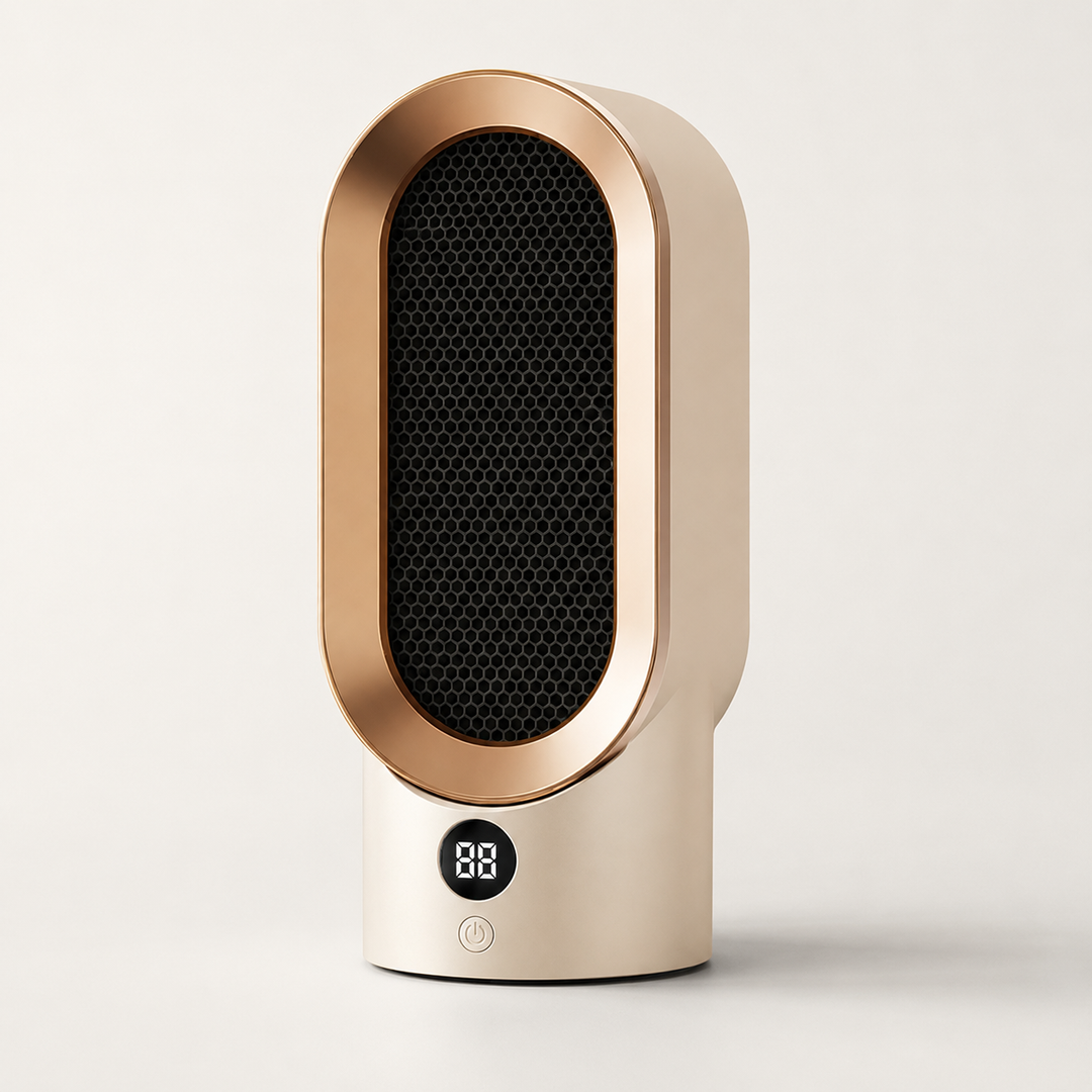 Safe and compact electric space heater, great for personal use at home, desk, or office, for fast heating.