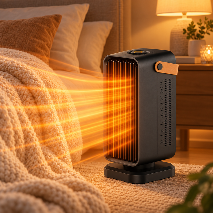 Compact electric space heater for targeted personal warmth; perfect portable room warmer for any space.