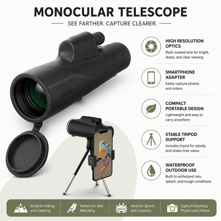 Compact astronomy telescope for clear, high-resolution observation of the night sky, celestial bodies & planets.