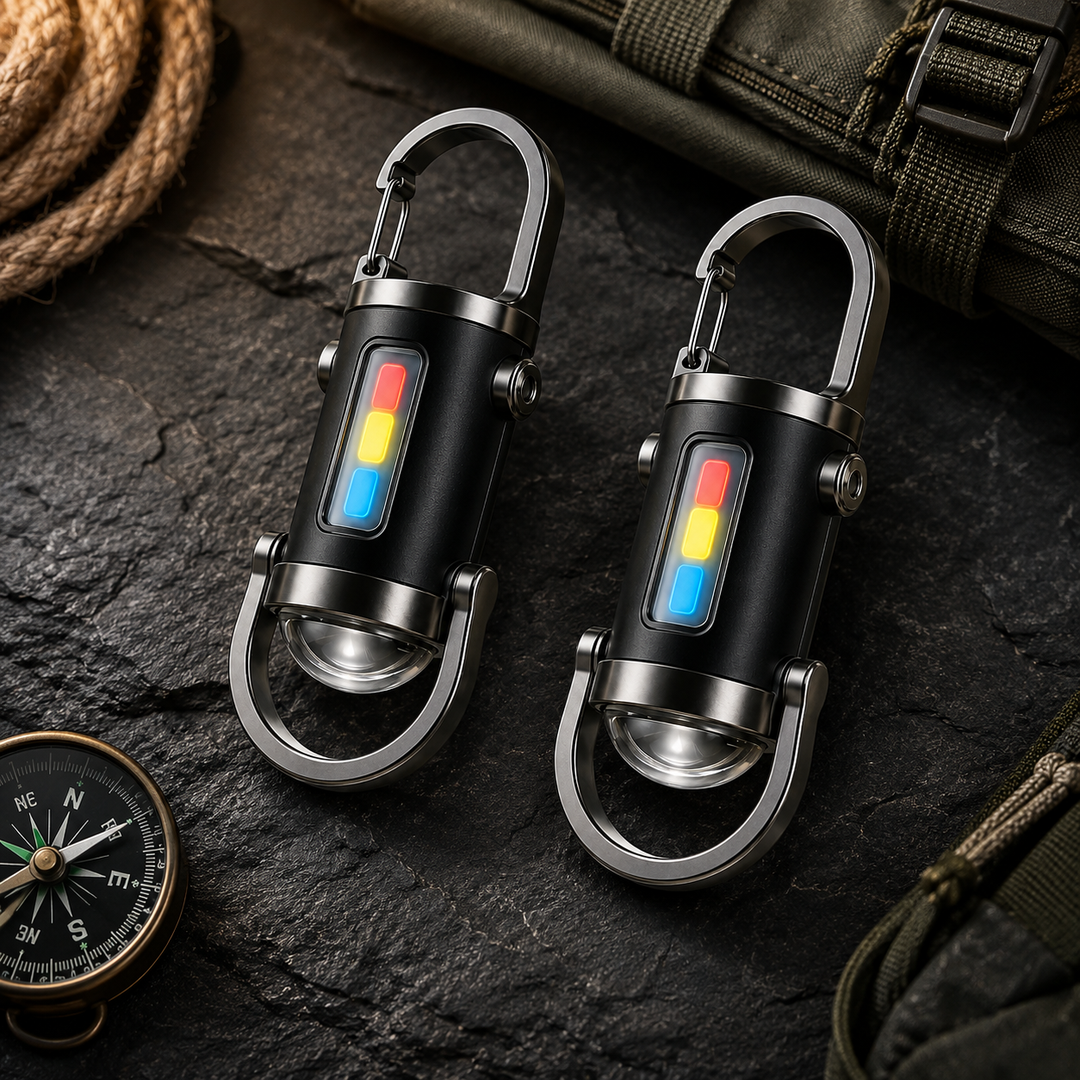 Compact LED carabiner flashlights (2-pack) for easy attachment to gear during camping & hiking adventures.