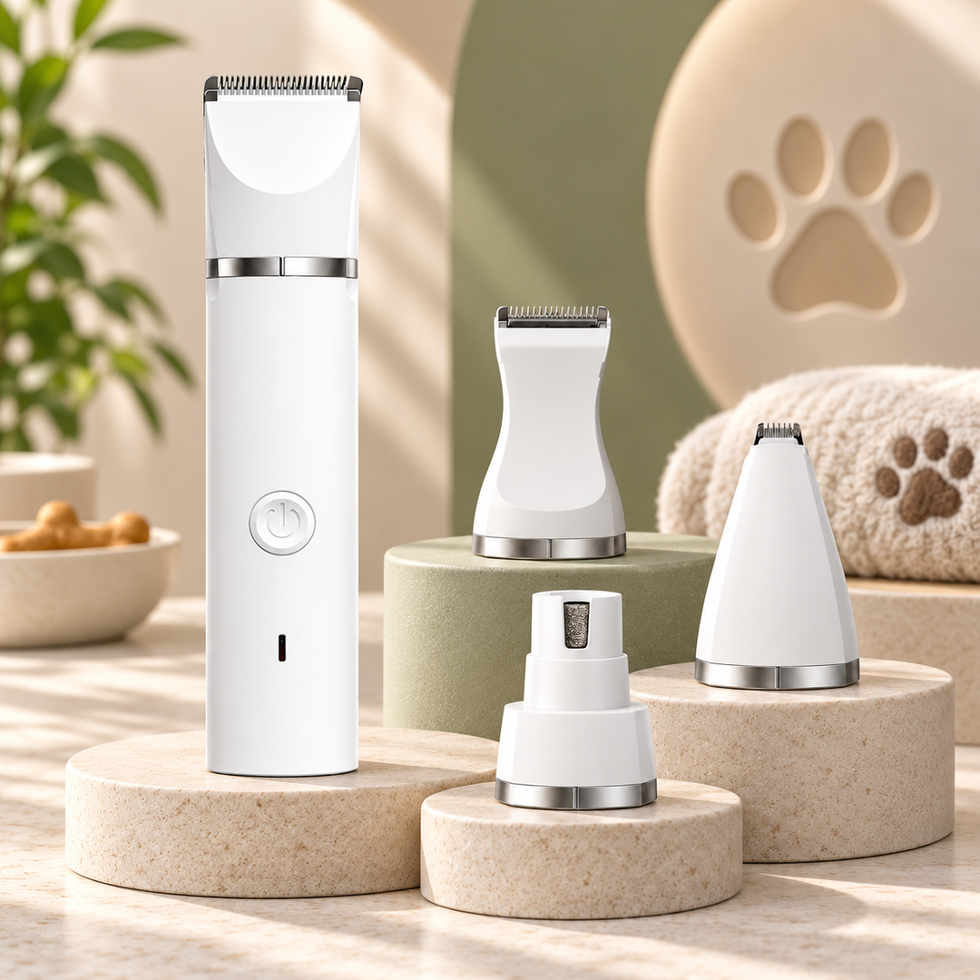 Portable pet grooming kit for dogs & cats. Essential compact tools for easy home nail care & de-shedding.