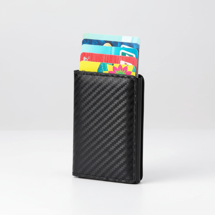 Modern men's aluminum RFID wallet. Secure credit card protector & slim front pocket card holder.