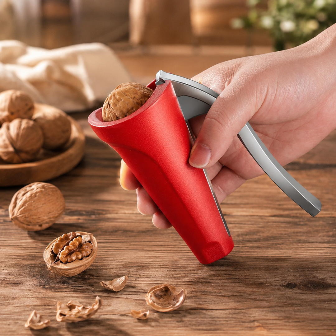 Premium metal nut cracker for effortlessly opening walnuts, pecans & almonds. Durable kitchen tool.