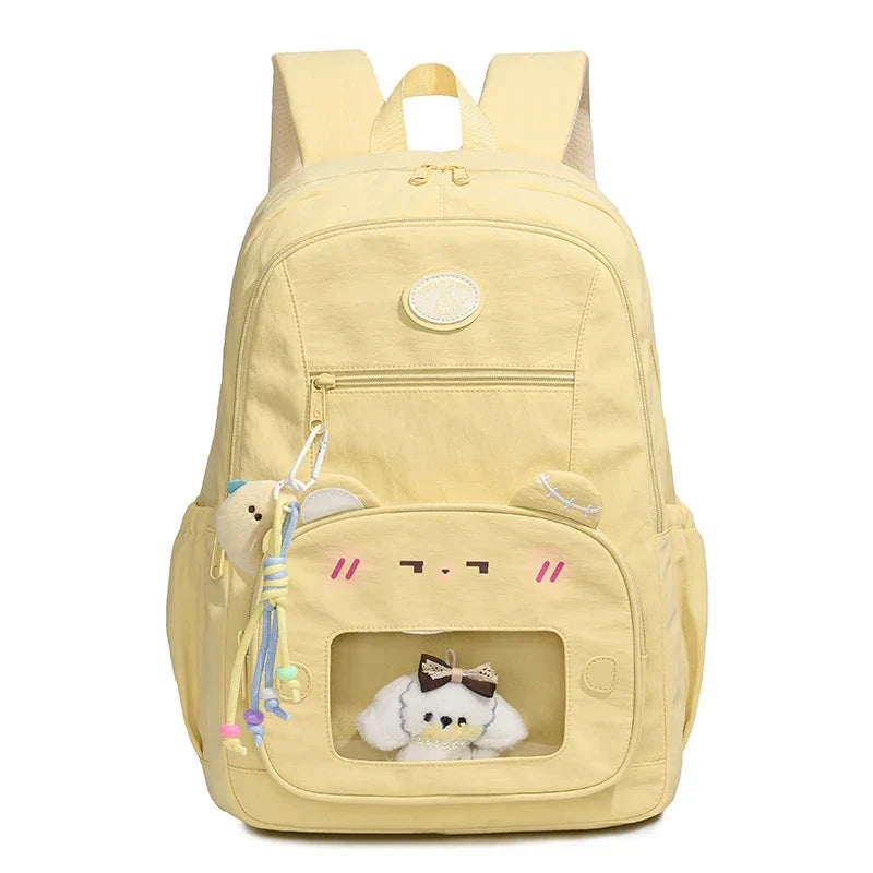 Modern preppy college backpack with clear display window, perfect for students seeking a stylish & customizable bag.