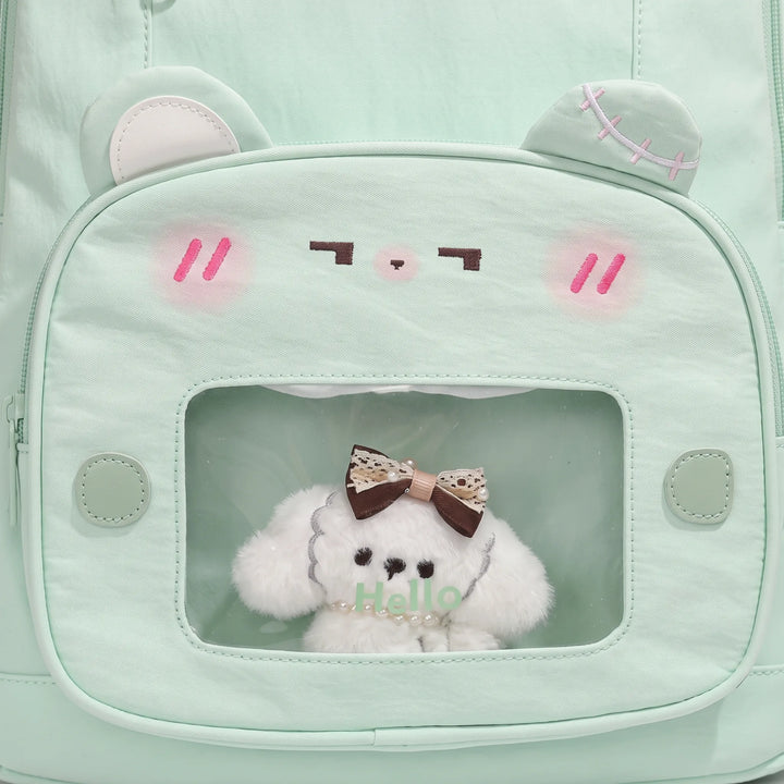 Versatile preppy school & travel backpack with clear window, great for students & light trips.