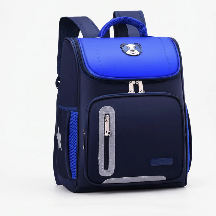 Children's comfort fit school backpack, reflective strips, and playful bear design for primary students.