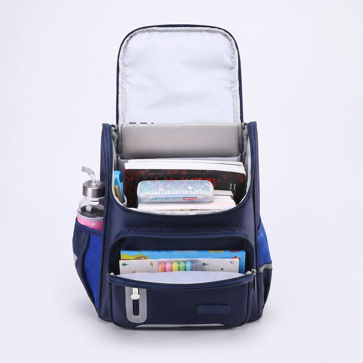 Ergonomic kids' primary school backpack with padded straps & fun bear character design, durable for daily use.