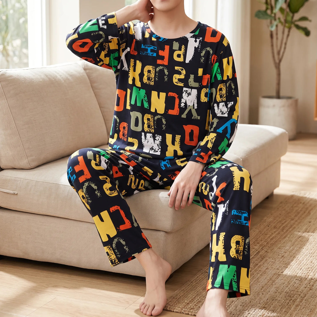 Men's long sleeve printed pyjama set. Relaxed fit two-piece sleepwear for ultimate comfort.