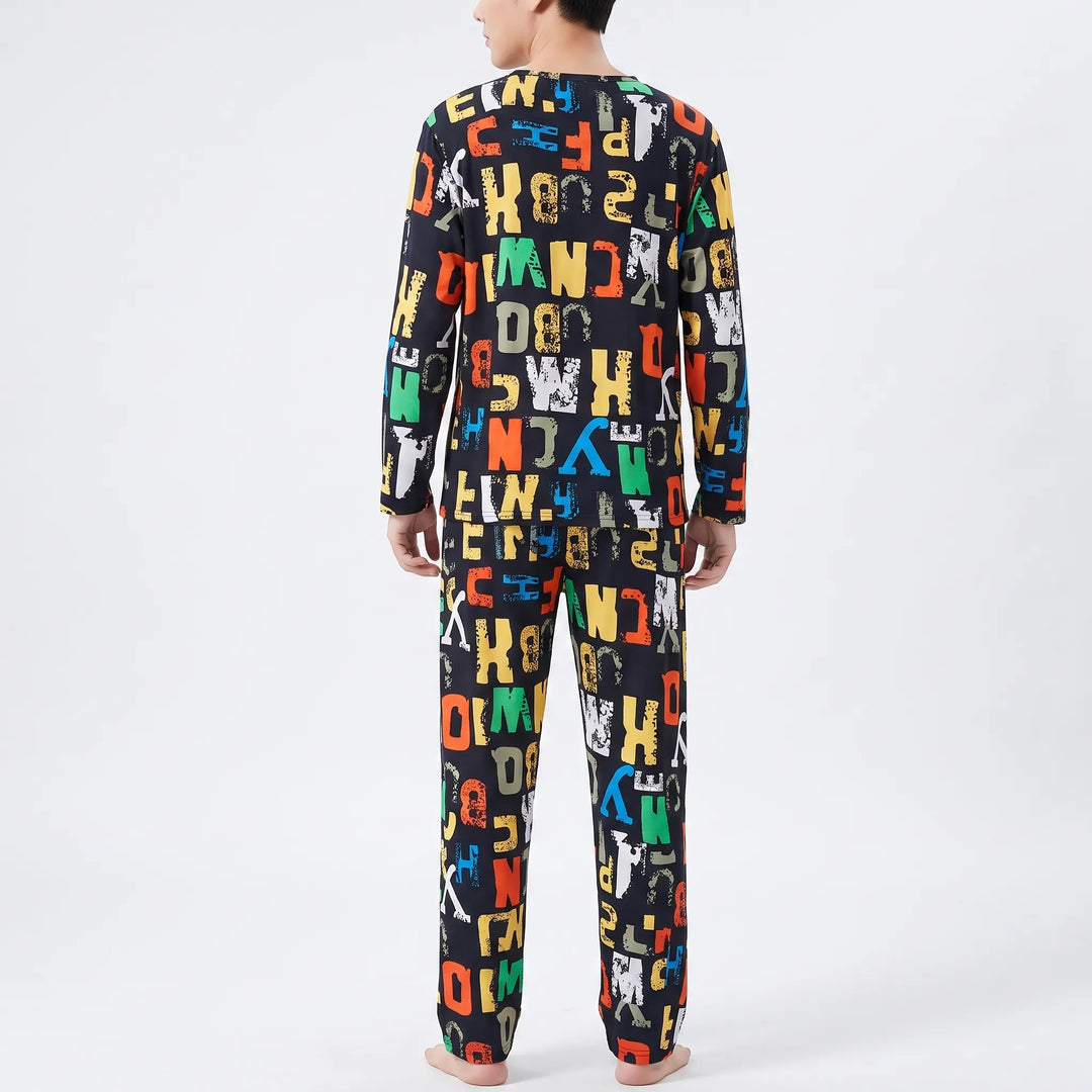 Stylish men's two-piece loungewear set. Soft long sleeve top & bottoms with a trendy print for relaxation.