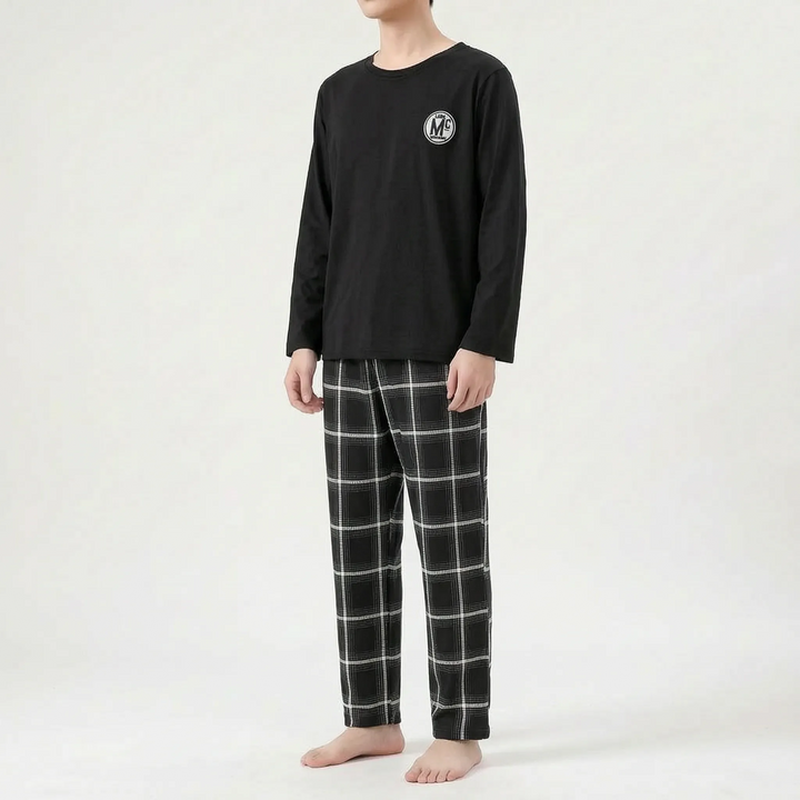 Graphic print men's long sleeve pyjama set, designed for relaxed comfort. Perfect loungewear.