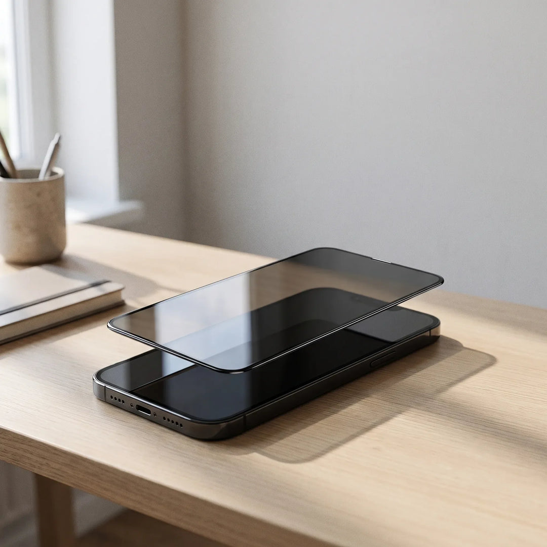iPhone privacy screen protector, anti-peep tempered glass for secure phone screen protection.