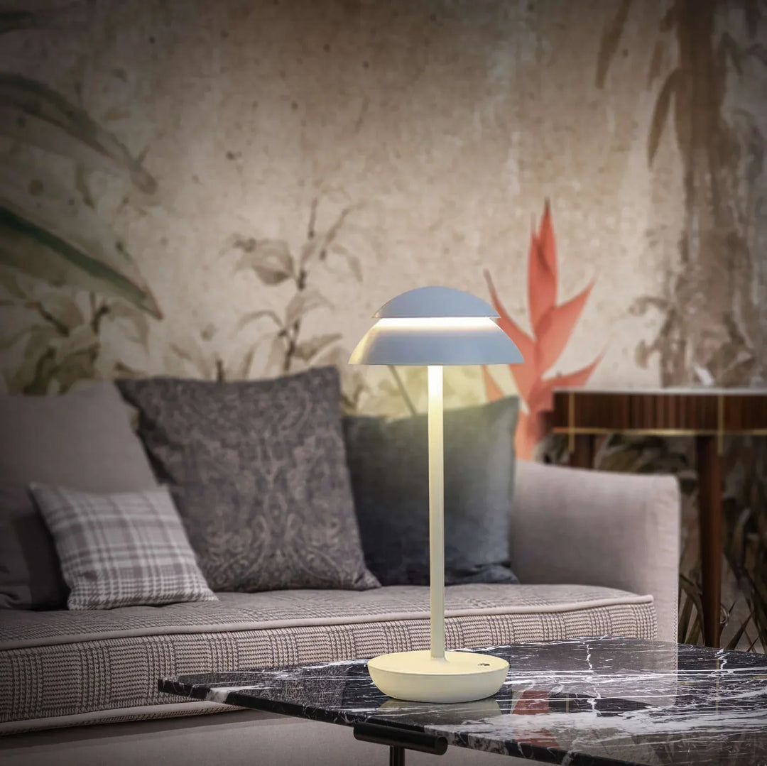 Sleek aluminum rechargeable LED table lamp, Nordic minimalist design, dimmable cordless light for any room.