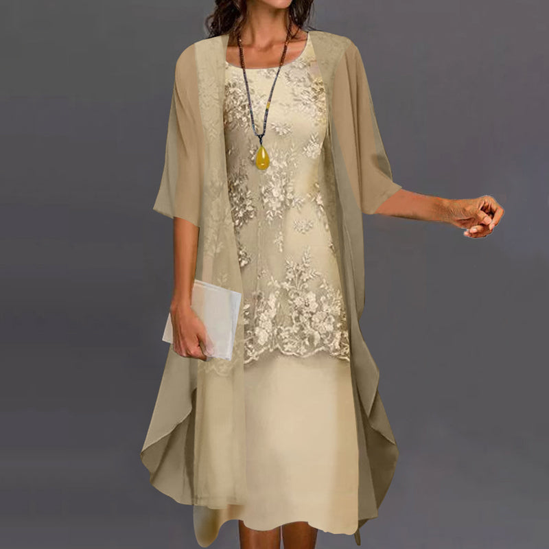 Flattering purple two-piece midi dress for women. Elegant party wear or versatile everyday style, stylish and chic.