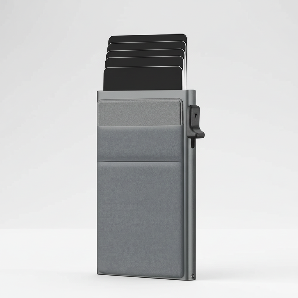 Premium RFID blocking mens wallet, sleek design, protects cards from scanning, ideal minimalist everyday carry.