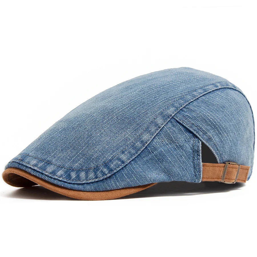 Man wearing a versatile men's flat cap, ideal as a casual accessory for any outfit.