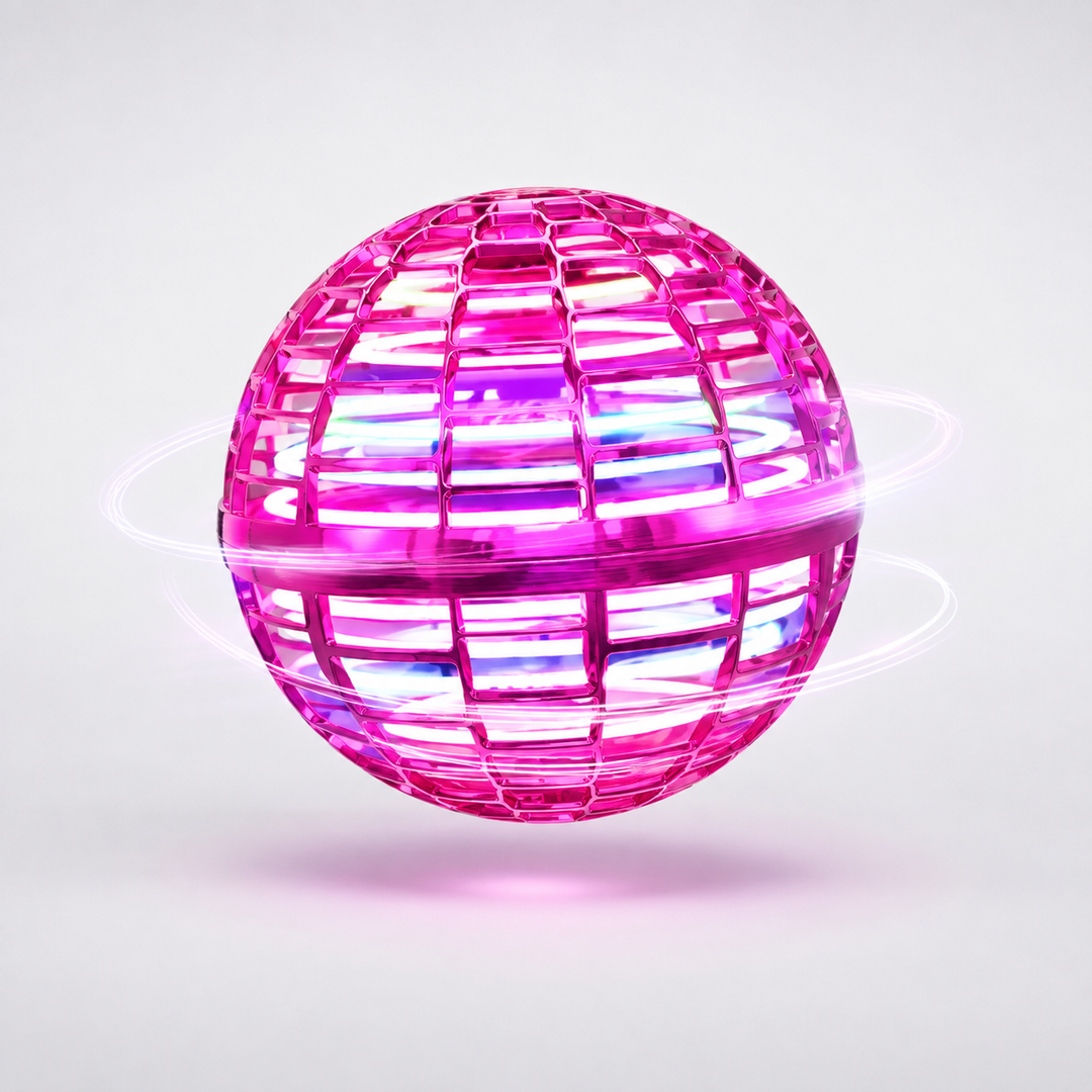 Close-up of a hand launching a mini LED flying ball, highlighting its compact and rechargeable design for play.