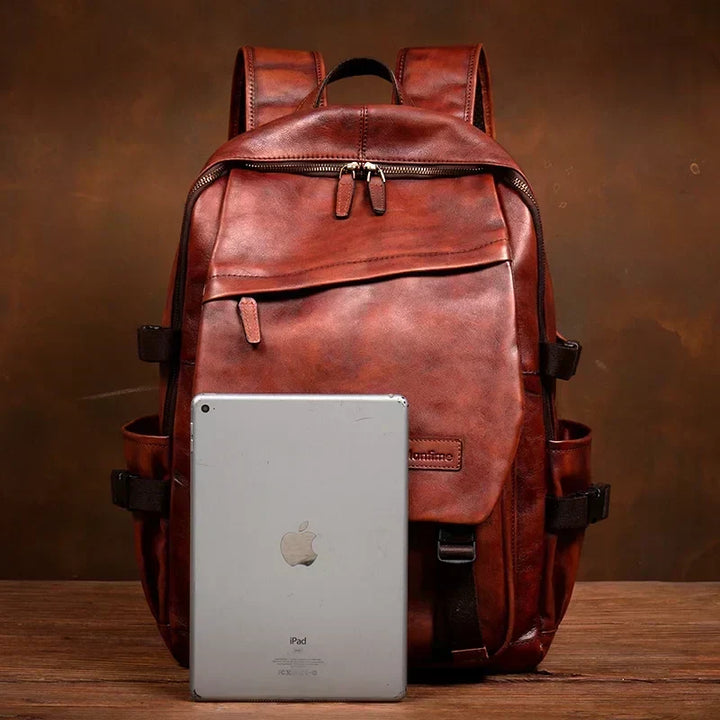 Authentic handcrafted leather everyday backpack. Unisex design, perfect for daily commute, travel, & laptop.