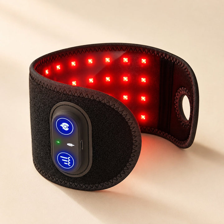 Rechargeable red light heat therapy wrap for unisex wrist pain and carpal tunnel relief. Promotes faster recovery.