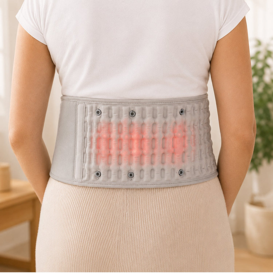 Wholesale red light therapy lumbar belt with cordless heat & compression for back pain relief.
