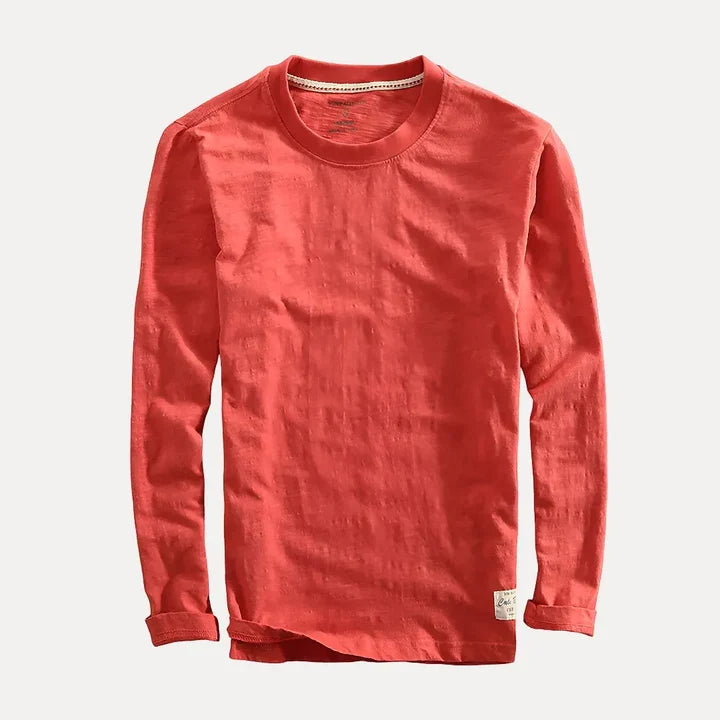 Classic men's crew neck long sleeve pullover shirt for versatile casual wear & everyday comfort.