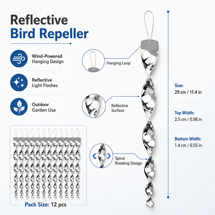 Decorative & functional reflective bird repeller wind spinner rods to protect gardens & enhance outdoor living.