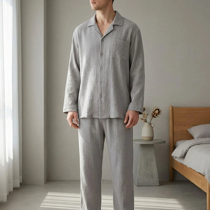 Men's relaxed fit long sleeve pyjama set for ultimate comfort sleepwear.